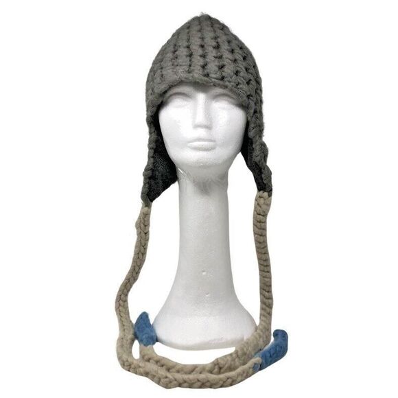 Nirvanna Designs Wool Knit Trapper Hat Handmade Chunky Ear Flaps Fleece Lined - Picture 2 of 9